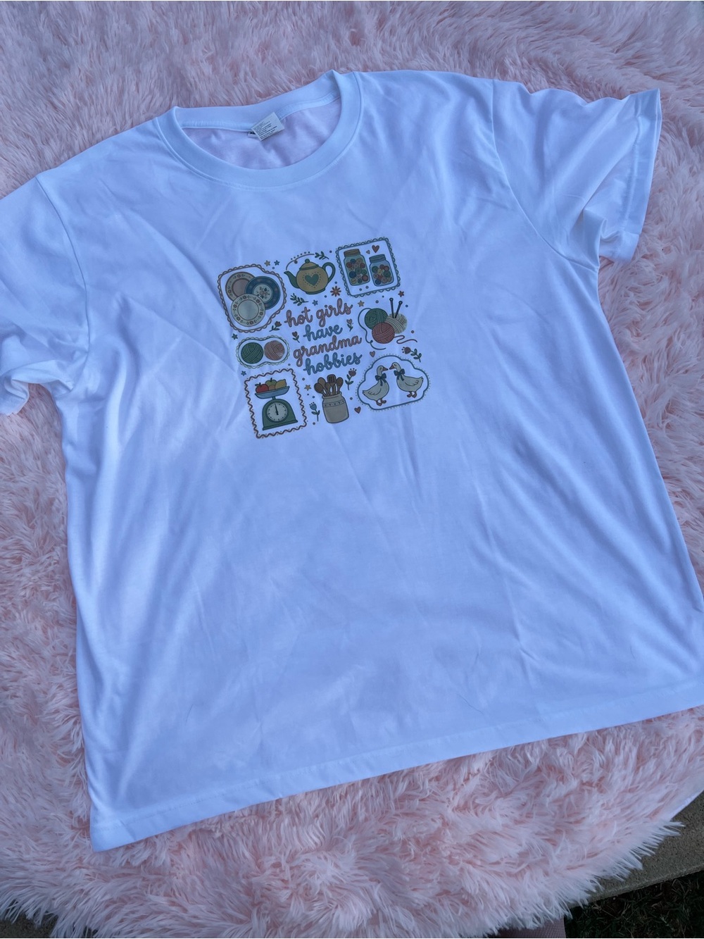 🍎2/$12🍎 White “hot girls have grandma hobbies” - Sublimation - S0039T